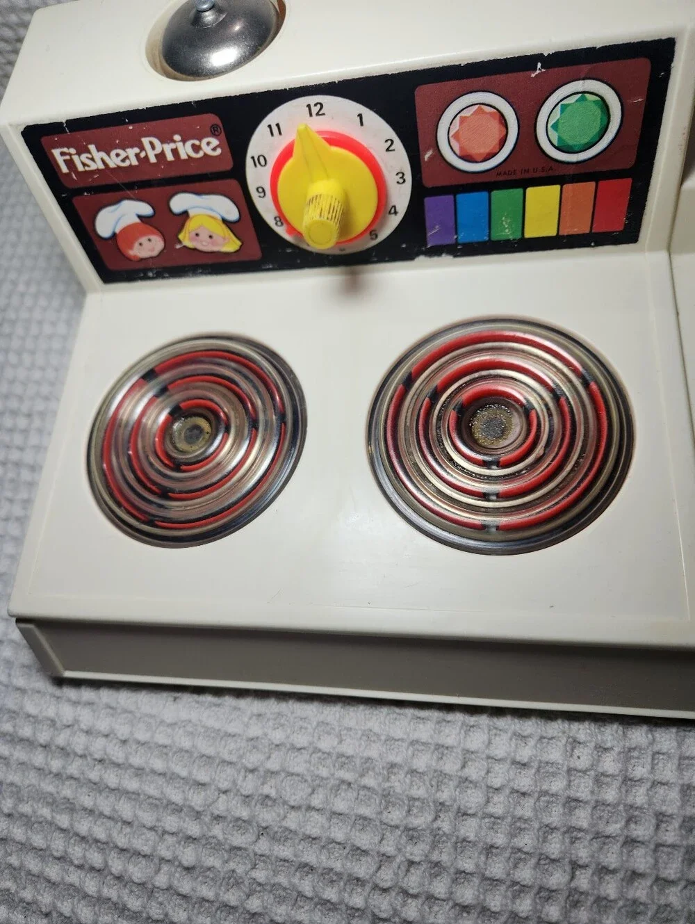 Fisher-Price Vintage Toy Stove in White with Yellow Accents